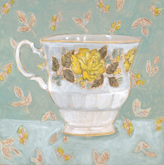 YELLOW ROSE | 8X8 | ORIGINAL ACRYLIC PAINTING ON WOOD | 23-12P