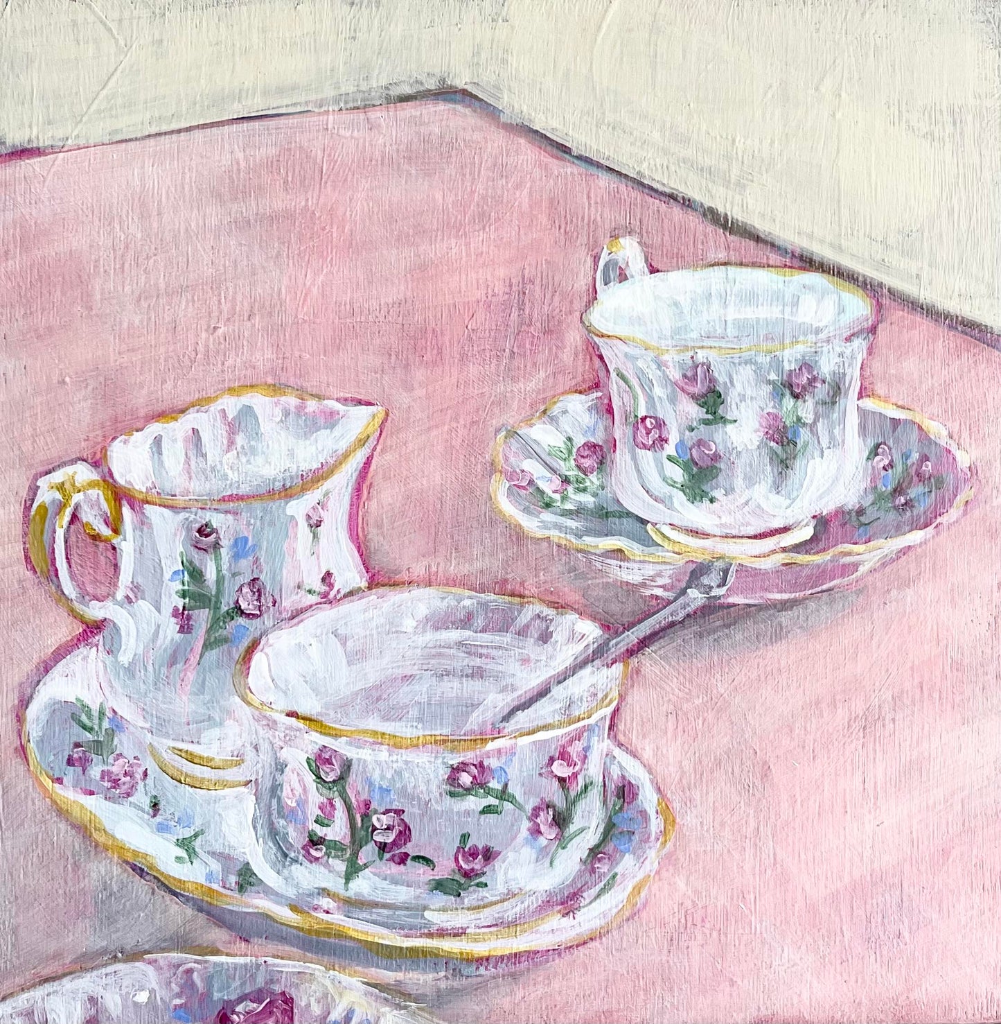 TEA PARTY| 6x6| ORIGINAL ACRYLIC PAINTING ON WOOD | 23-32P