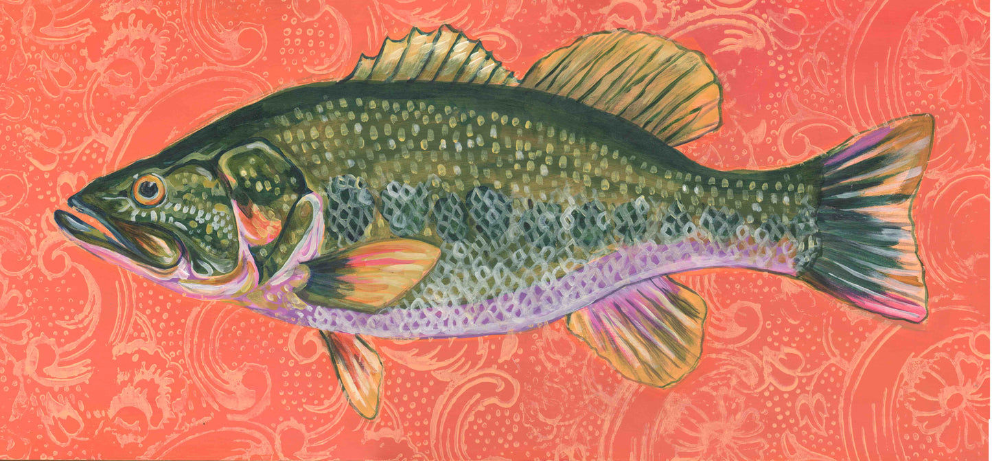LARGEMOUTH BASS| 12X24 | ORIGINAL ACRYLIC PAINTING ON WOOD | Item number 22-38P