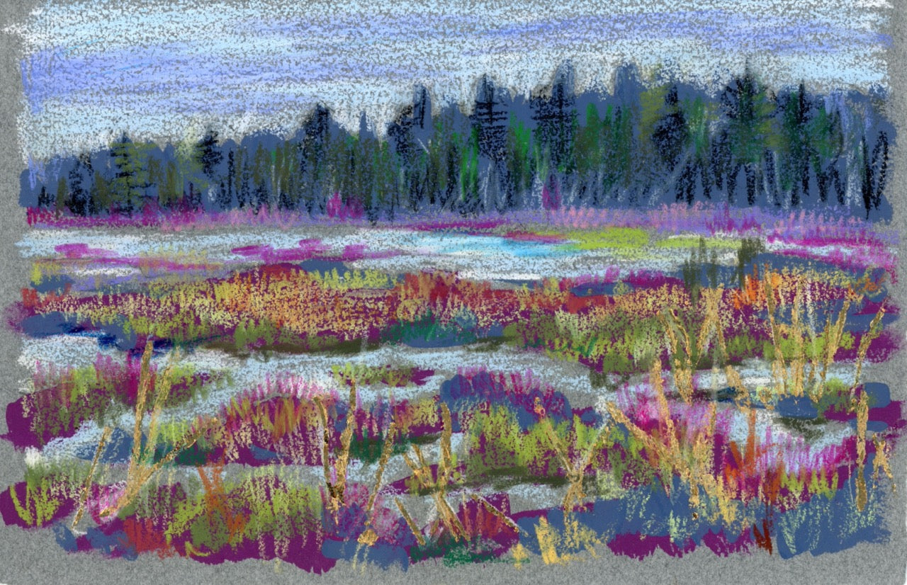 Original art: small home decor colorful landscape.