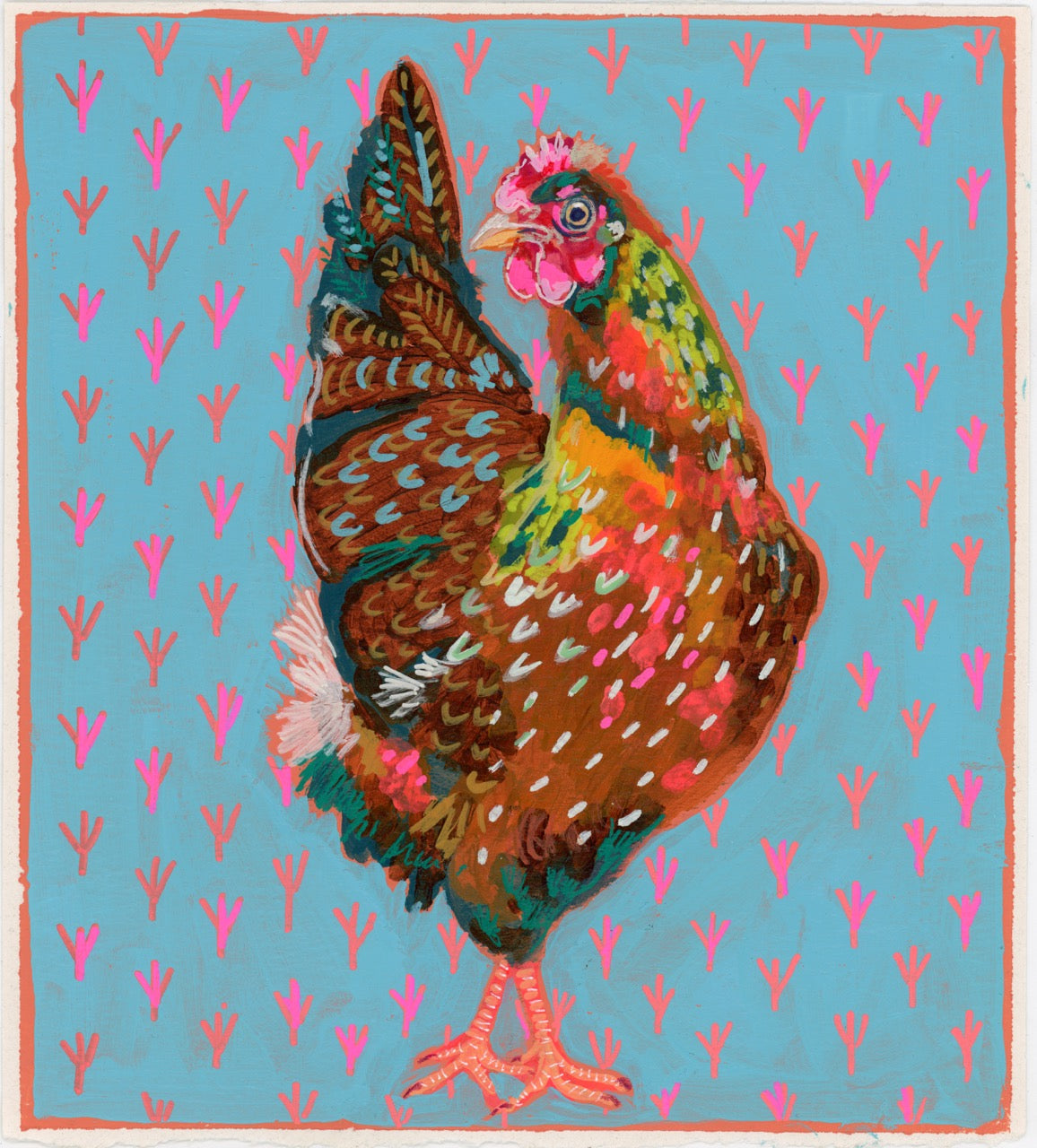 BLUE CHICKEN | 9x9 3/4 | ORIGINAL PAINTING ON PAPER | Item number 26-17