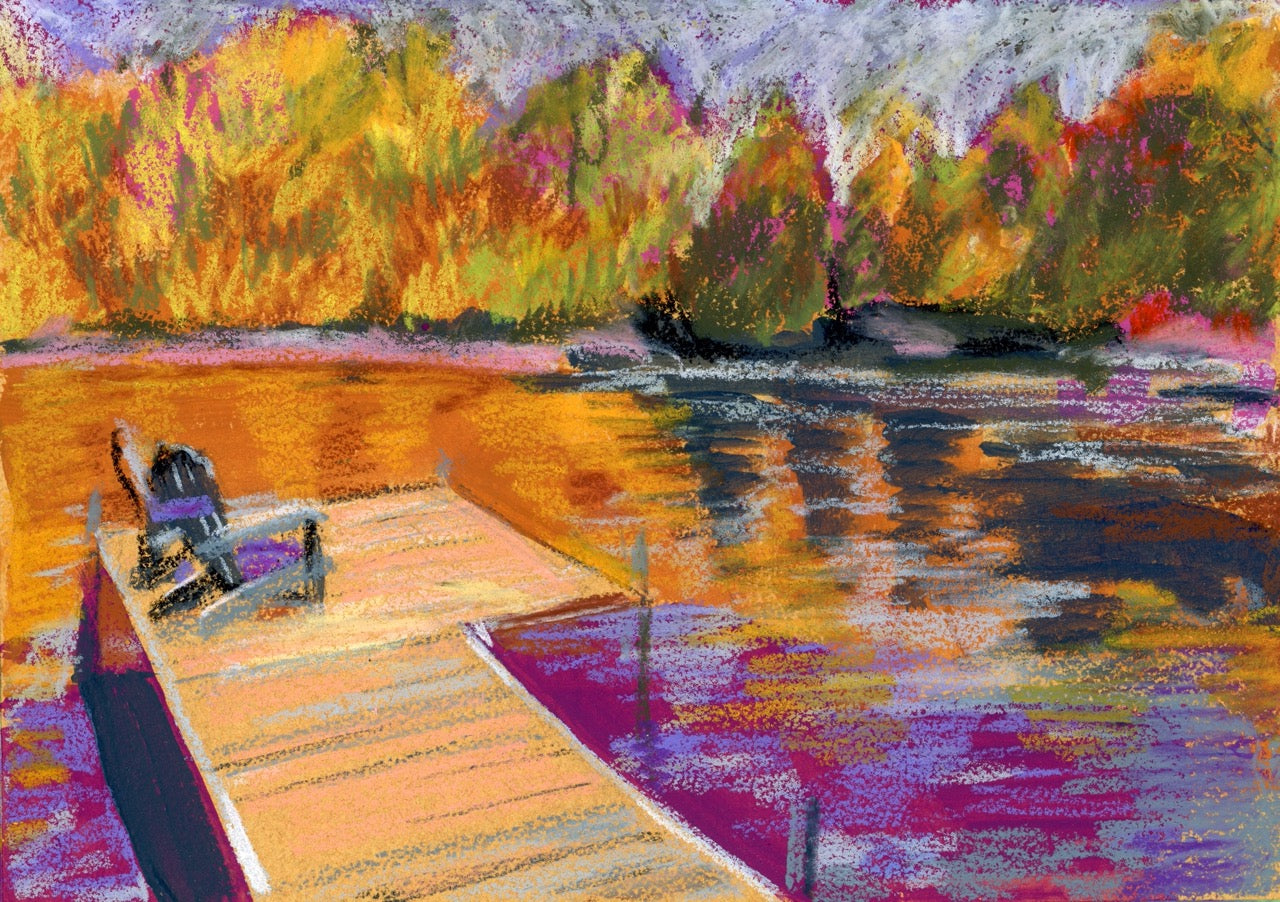 Original painting: small art , lake living, cottage decor.