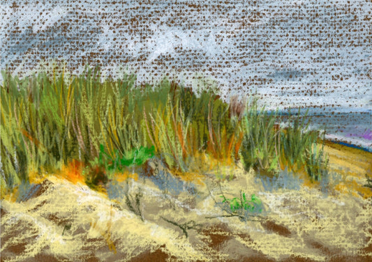 original drawing: small artwork of beach and sand dunes.