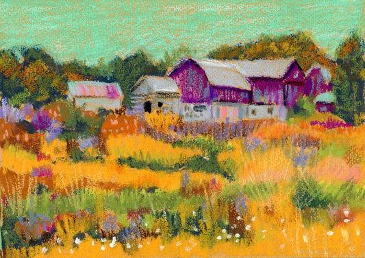 Original painting: small art , barn, landscape art, country barn.