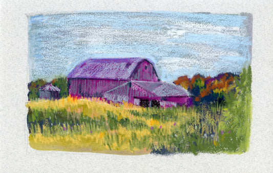 Original painting: small art , barn, landscape art, countryside.