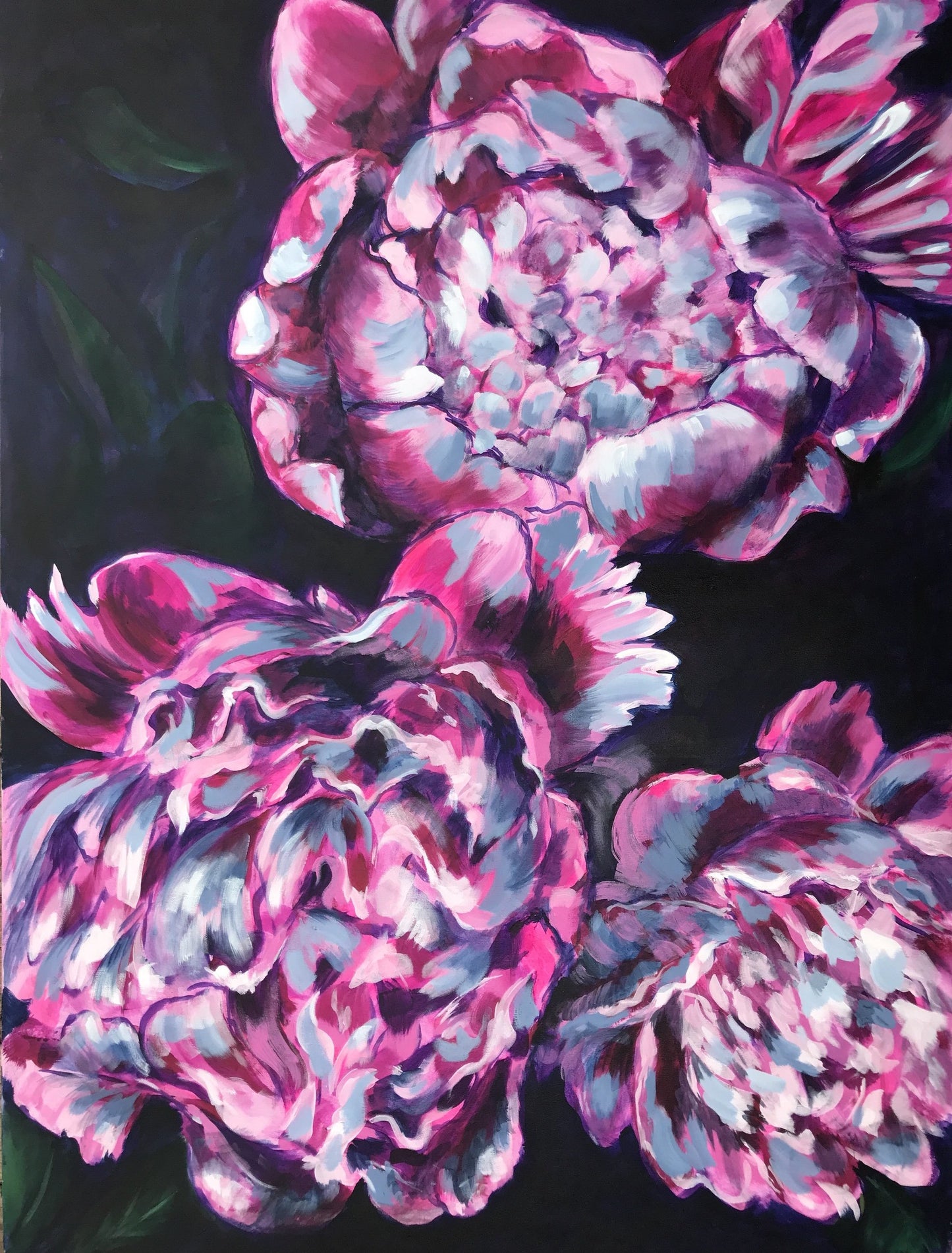 PEONY TRILOGY | 36x48 | ORIGINAL ACRYLIC PAINTING ON CANVAS | Item number 19-13P