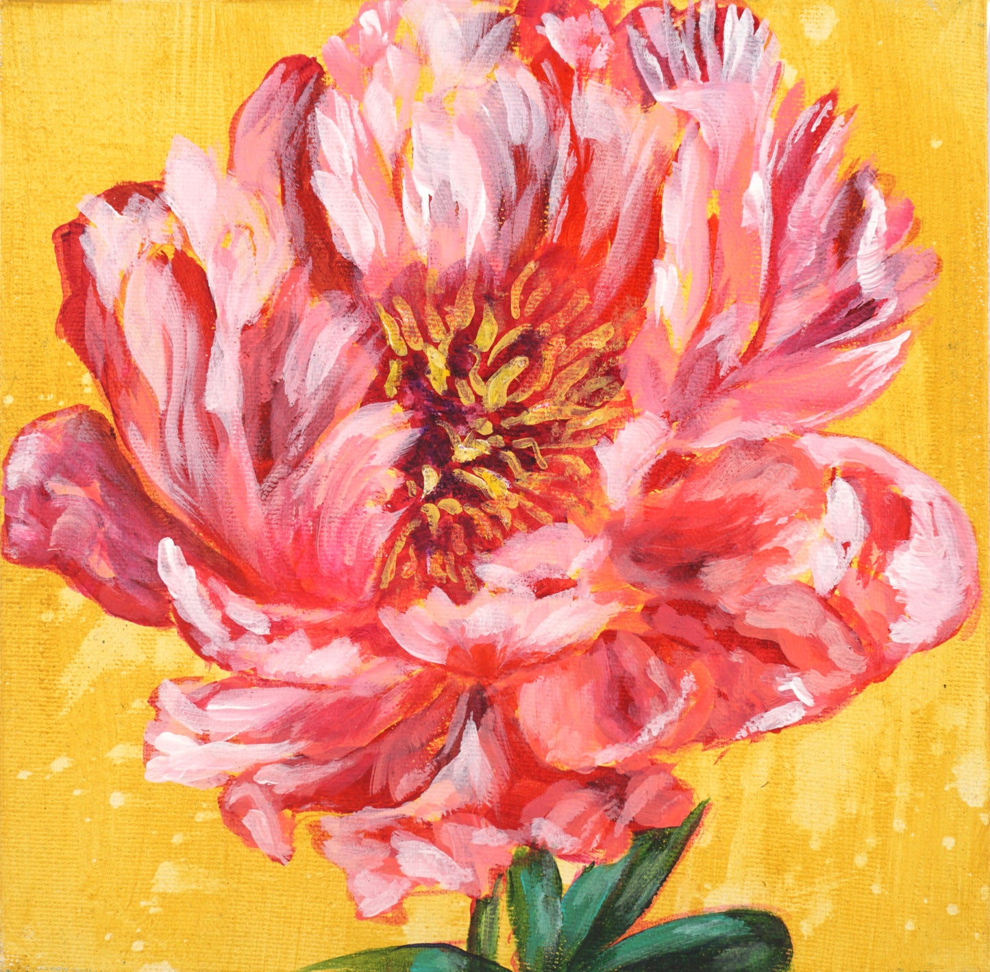 PEONY ON YELLOW | 8x8 | ORIGINAL ACRYLIC PAINTING ON CANVAS | Item number 19-25P