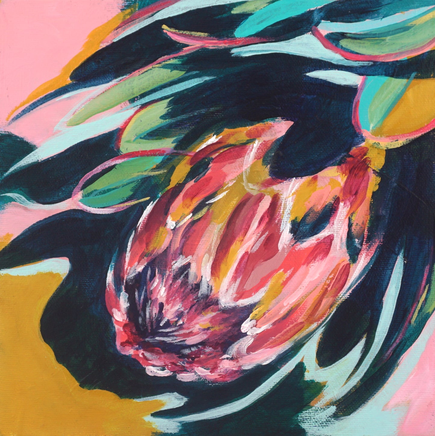 PROTEA RESTING | 8x8 | ORIGINAL ACRYLIC PAINTING ON CANVAS | Item number 19-78P