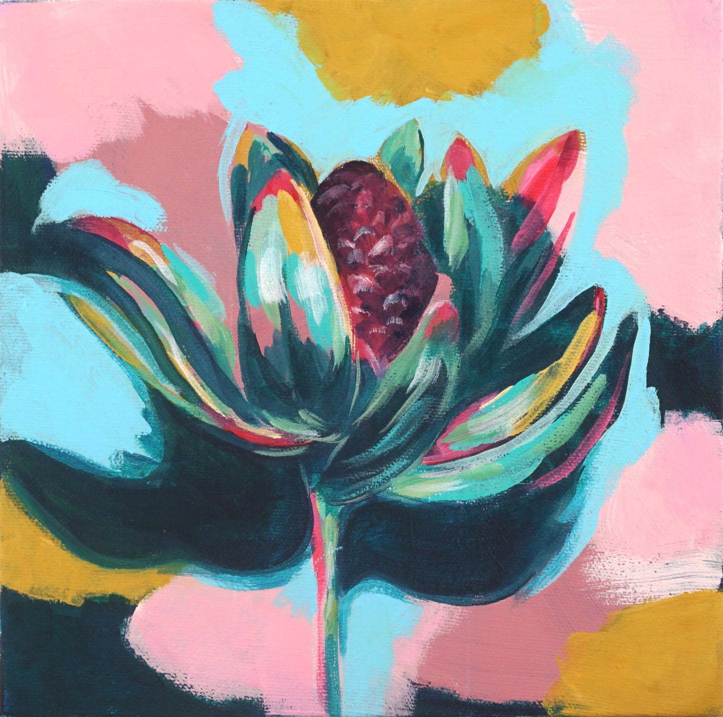 LEUCADENDRON | 8x8 | ORIGINAL ACRYLIC PAINTING ON CANVAS | Item number 19-79P