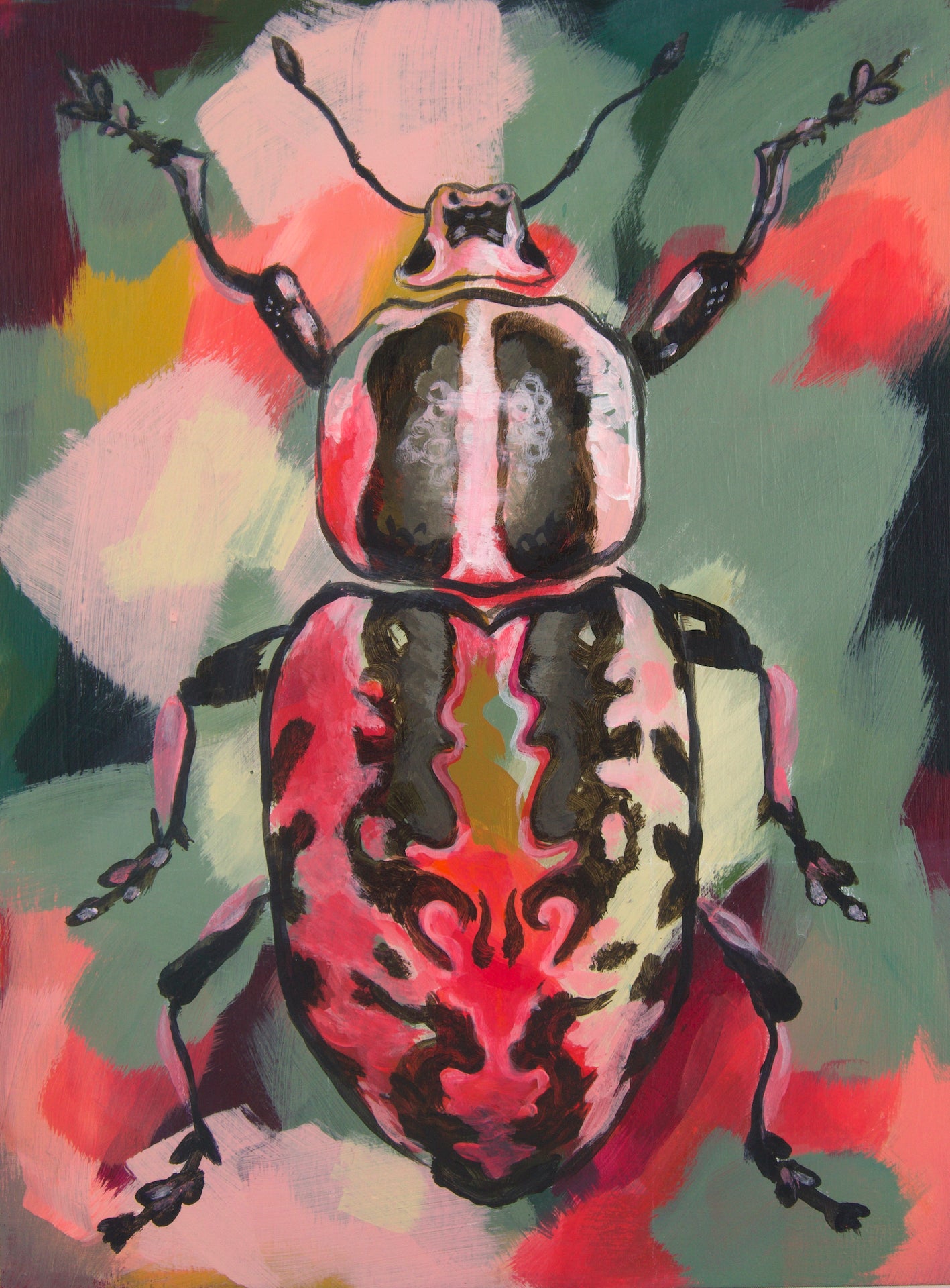Original painting: abstract art, beetle wall art.