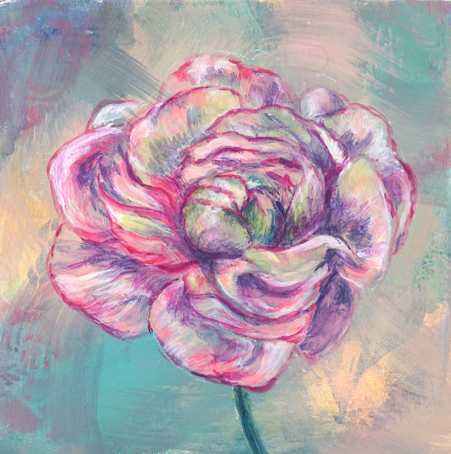 RANUNCULOUS | 8x8 | ORIGINAL ACRYLIC PAINTING ON WOOD| Item number 20-8P