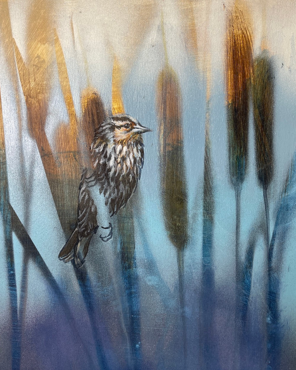 Female Red Wing | 11x14 | ORIGINAL ACRYLIC PAINTING ON WOOD | 21-45P