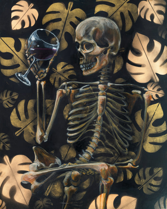 Original painting: skull, skeleton, wall art, halloween decor.