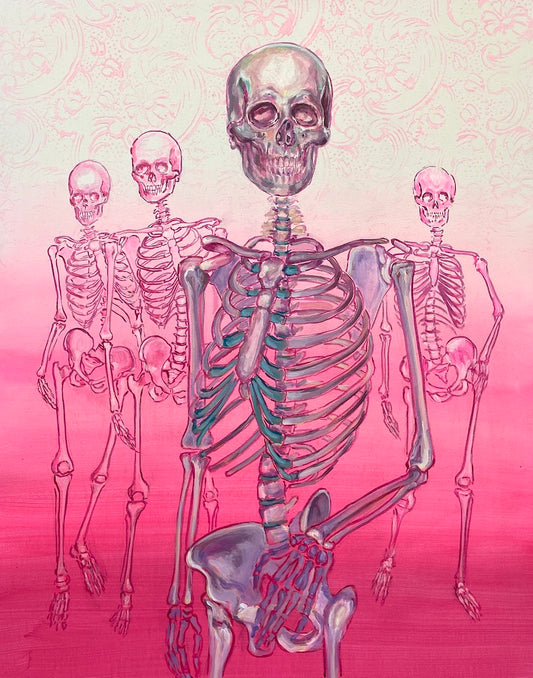 Original painting: skull, skeleton, wall art, halloween decor.