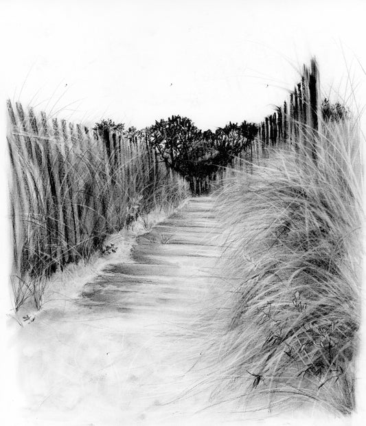 Original Charcoal: wall decor drawing, coastal art.