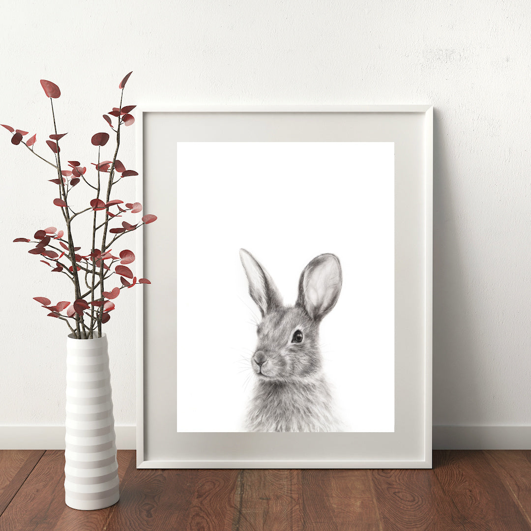 PRINT REPRODUCTION OF "COTTONTAIL" CHARCOAL