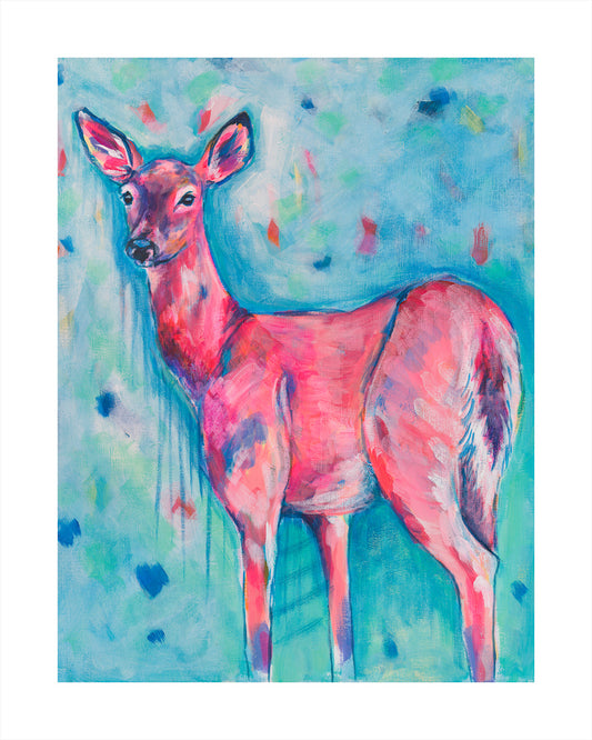 Original painting: Whitetail doe, abstract acrylic artwork.