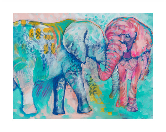 PRINT REPRODUCTION OF "ELEPHANT PAIR" PAINTING