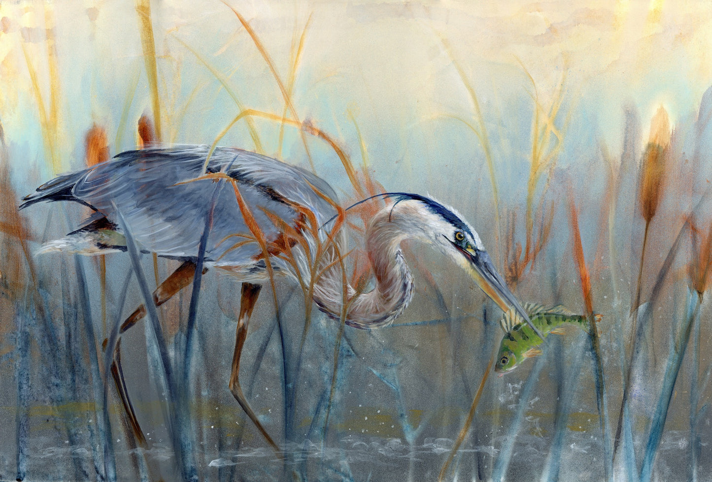 Heron and Perch | 24x36 | ORIGINAL SPRAY PAINT AND ACRYLIC PAINTING ON CANVAS | 22-36P