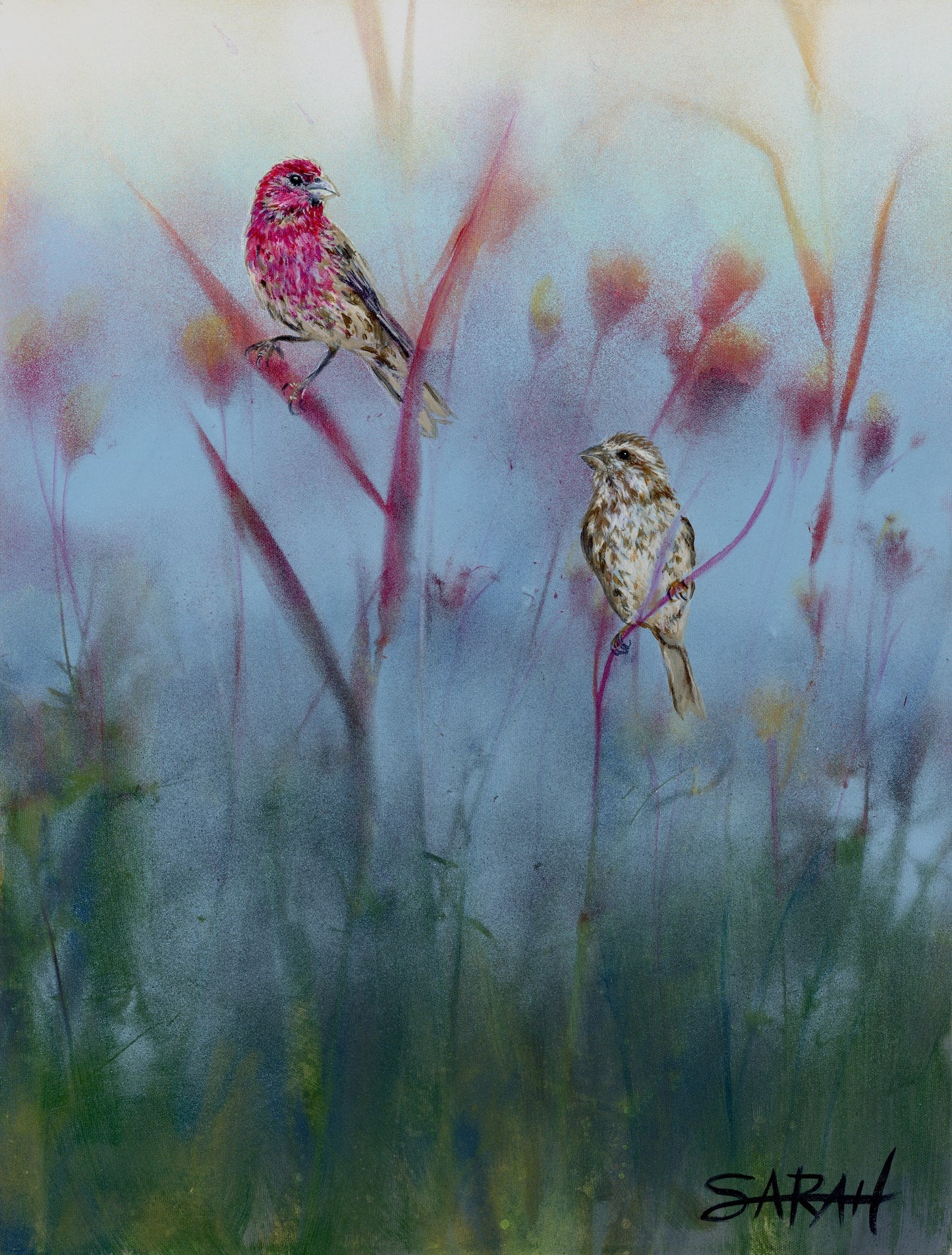 Purple Finch | 18x24 | ORIGINAL SPRAY PAINT AND ACRYLIC PAINTING ON CANVAS | 21-57P