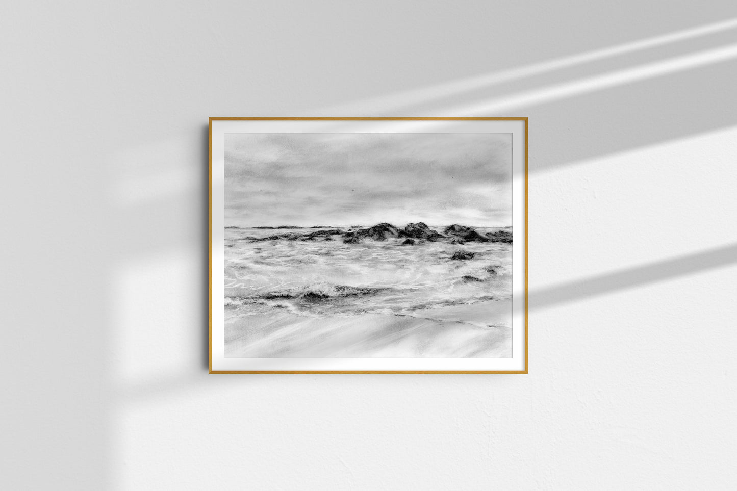 Rocks and Waves| 16x20 | CHARCOAL AND CHALK ON PAPER | 22-58