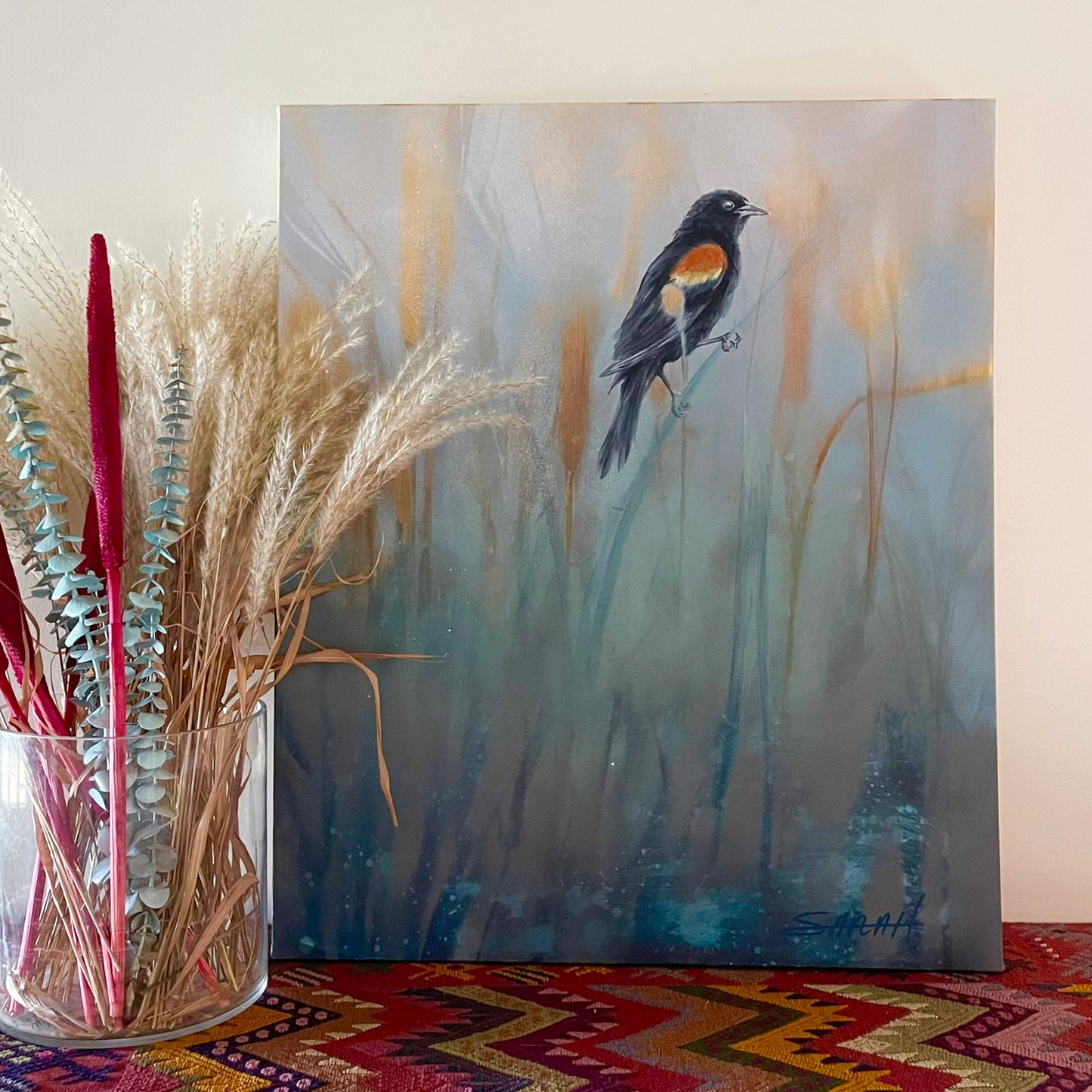 Single Red Wing | 20x24 | ORIGINAL SPRAY PAINT AND ACRYLIC PAINTING ON CANVAS | 21-68P