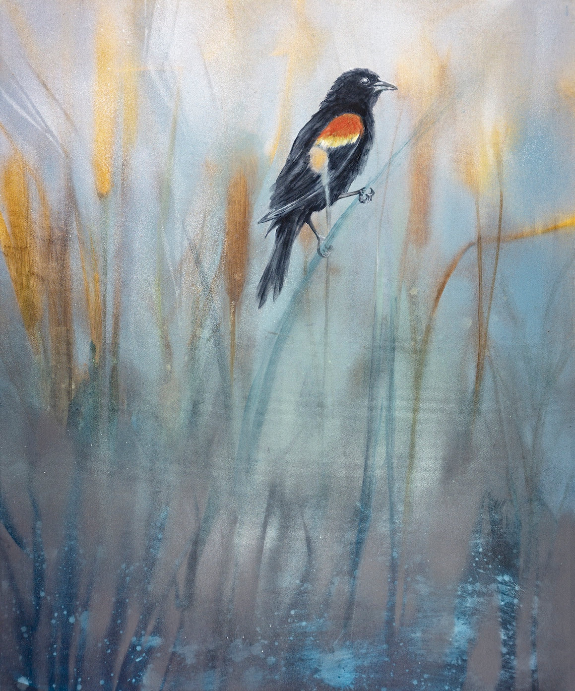 Single Red Wing | 20x24 | ORIGINAL SPRAY PAINT AND ACRYLIC PAINTING ON CANVAS | 21-68P