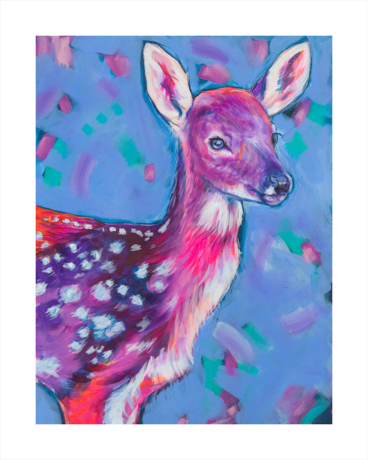 Original Art: abstract painting of a standing fawn.