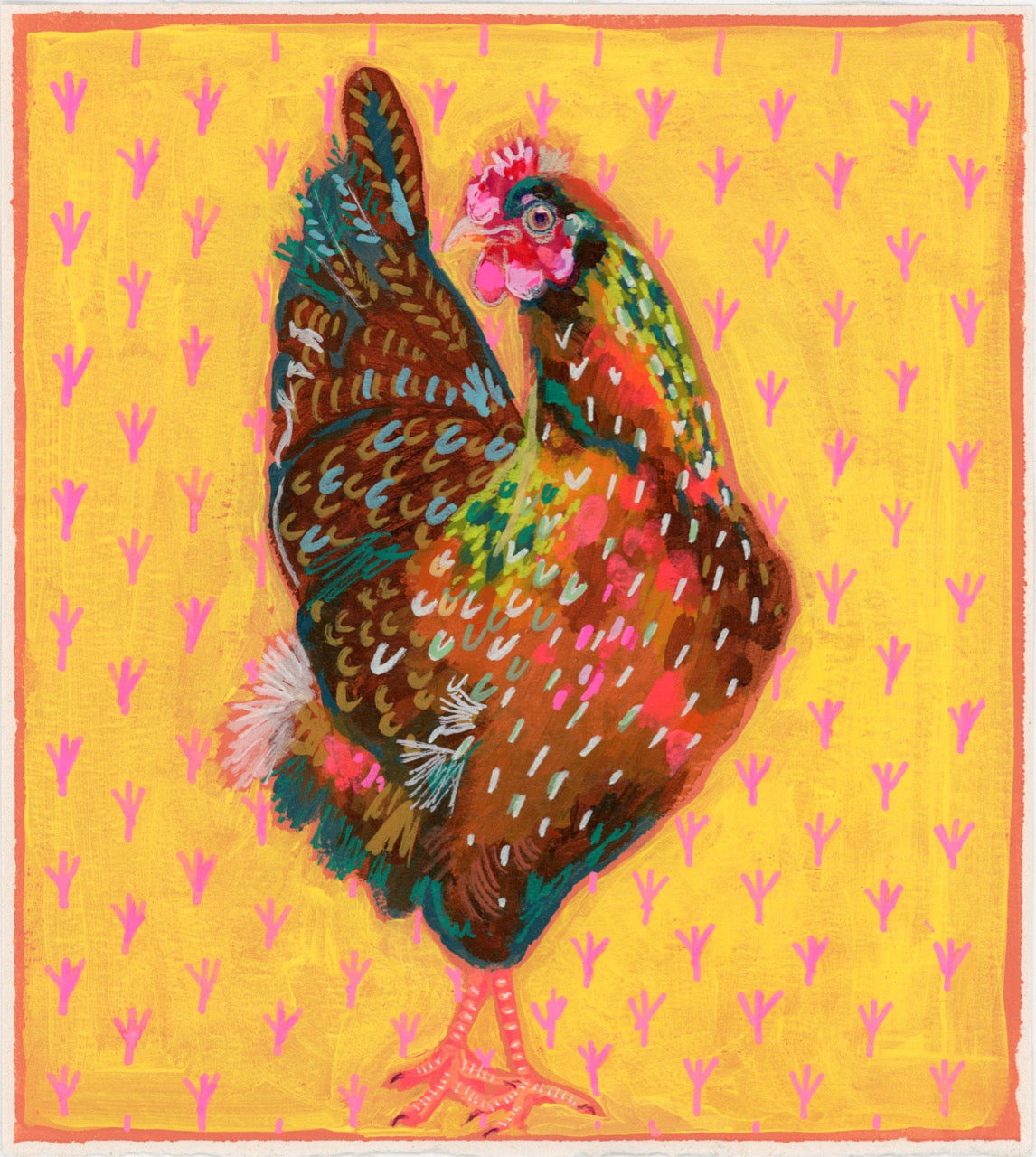 YELLOW CHICKEN | 9x9 3/4 | ORIGINAL PAINTING ON PAPER | Item number 26-16