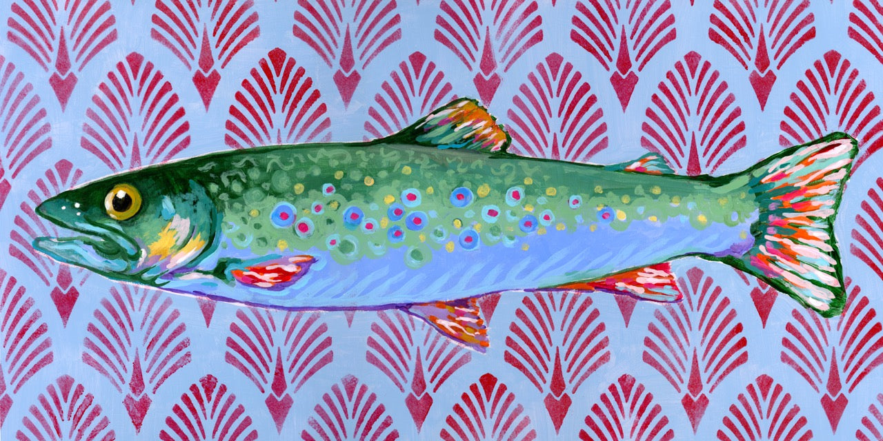 FOLK ART BROOK TROUT | 12x24 | Acrylic on canvas | 26-26