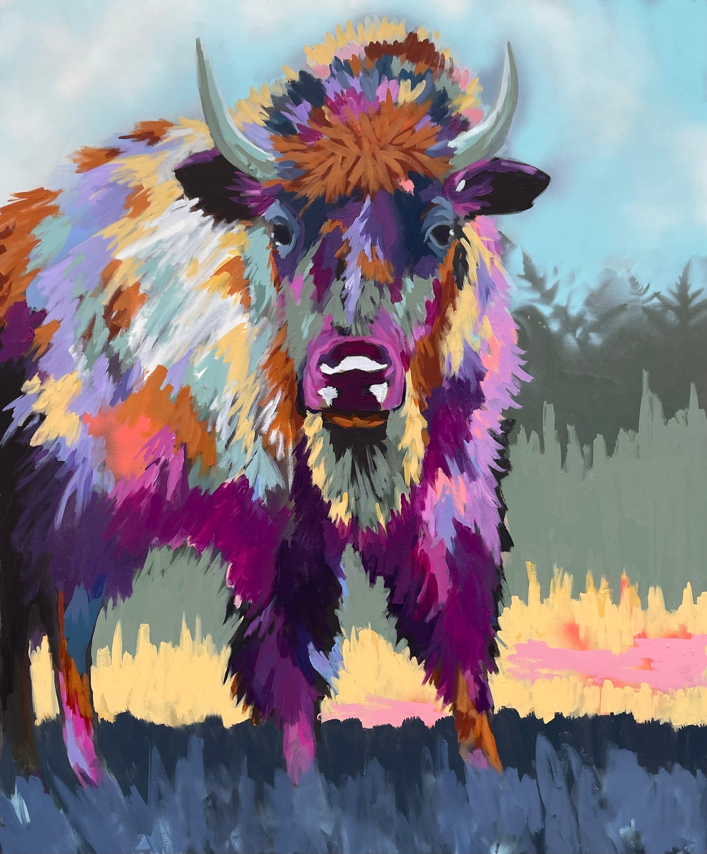 Original Art: Wall decor, bison abstract painting.