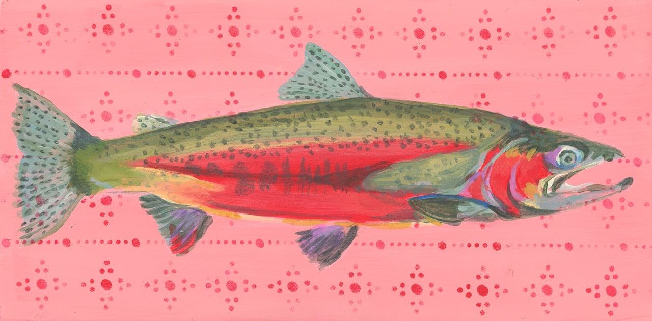 Original painting: Coastal wall art decor, coho salmon fish. 