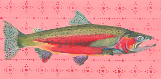 Original painting: Coastal wall art decor, coho salmon fish. 