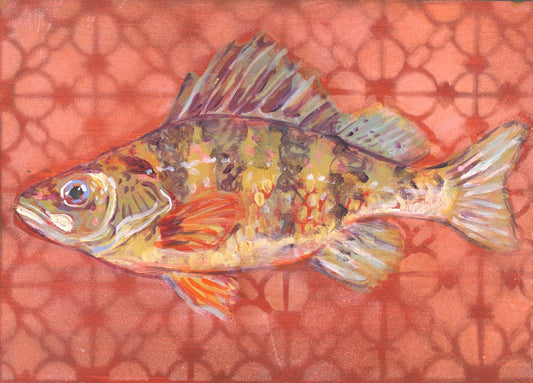 YELLOW PERCH | 5X7 | ORIGINAL ACRYLIC PAINTING ON WOOD | Item number 23-09P