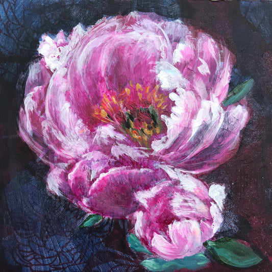 PEONY AND PATTERN | 5X5 | ORIGINAL ACRYLIC PAINTING ON WOOD | Item number 20-18P
