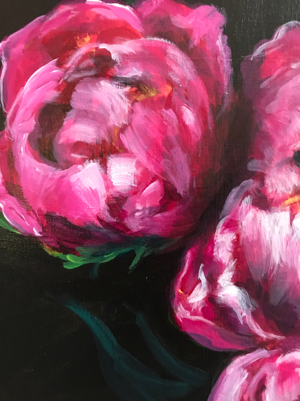 PEONIES BY MOONLIGHT 16X20 ORIGINAL ACRYLIC PAINTING ON WOOD Item number 20 39P