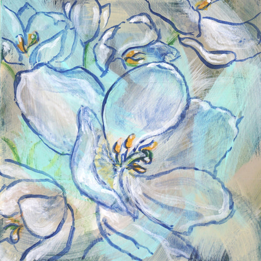 BLUE FLORAL | 5X5 | ORIGINAL ACRYLIC PAINTING ON WOOD | Item number 20-3P