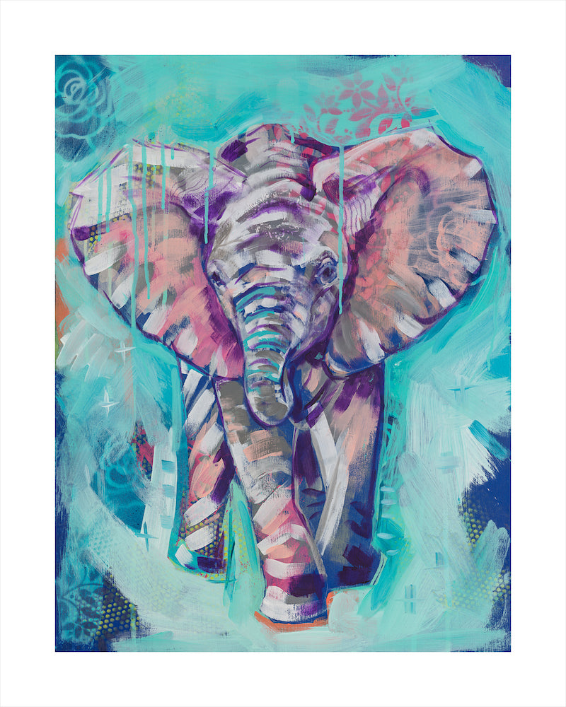 Original Art: abstract painting of a baby elephant. Nursery wall decor. 