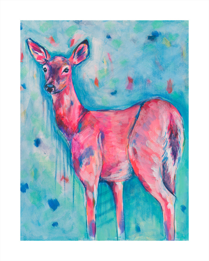 Original painting: Whitetail doe, abstract acrylic artwork. 