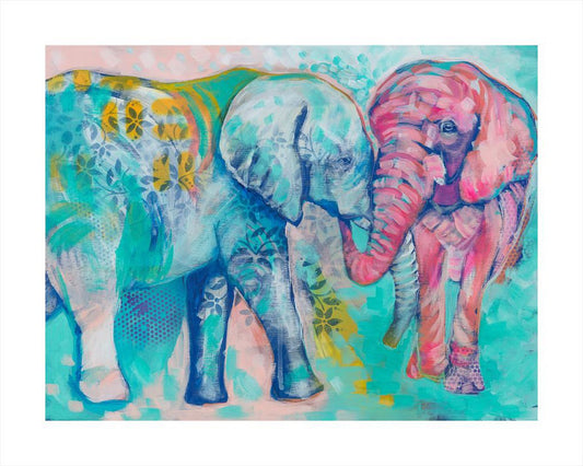 Original Art: Painting of an elephant couple. Abstract home decor.