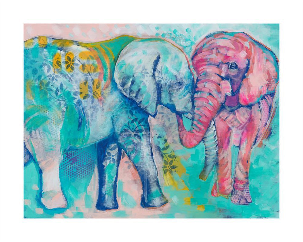 Original Art: Painting of an elephant couple. Abstract home decor. 