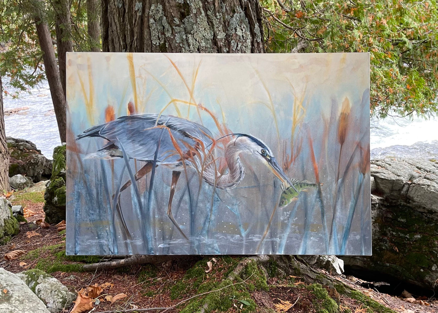 Heron and Perch | 24x36 | ORIGINAL SPRAY PAINT AND ACRYLIC PAINTING ON CANVAS | 22-36P