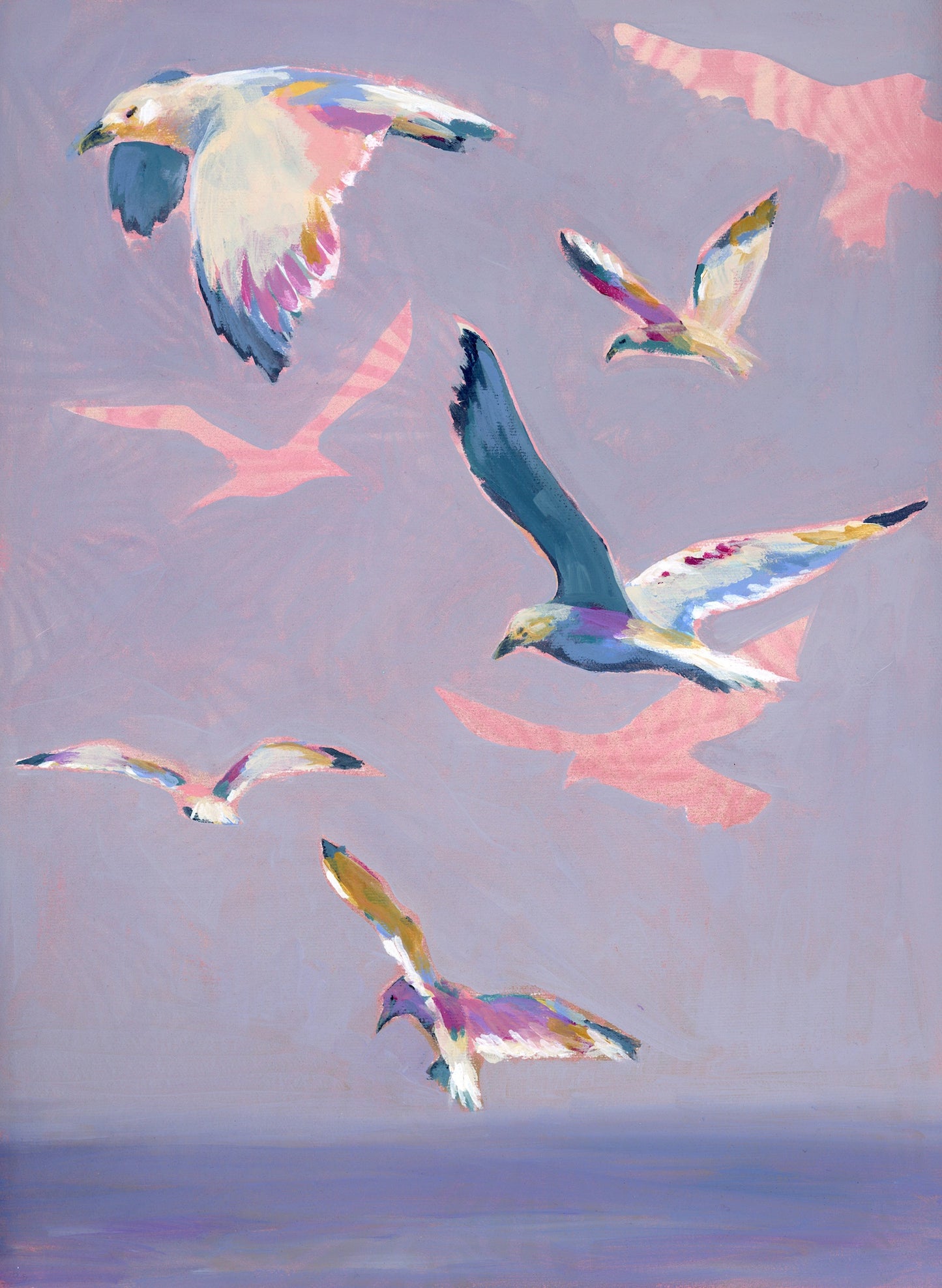 Lavender Gulls | 12x16 | ORIGINAL SPRAY PAINT AND ACRYLIC PAINTING ON CANVAS | 22-49P