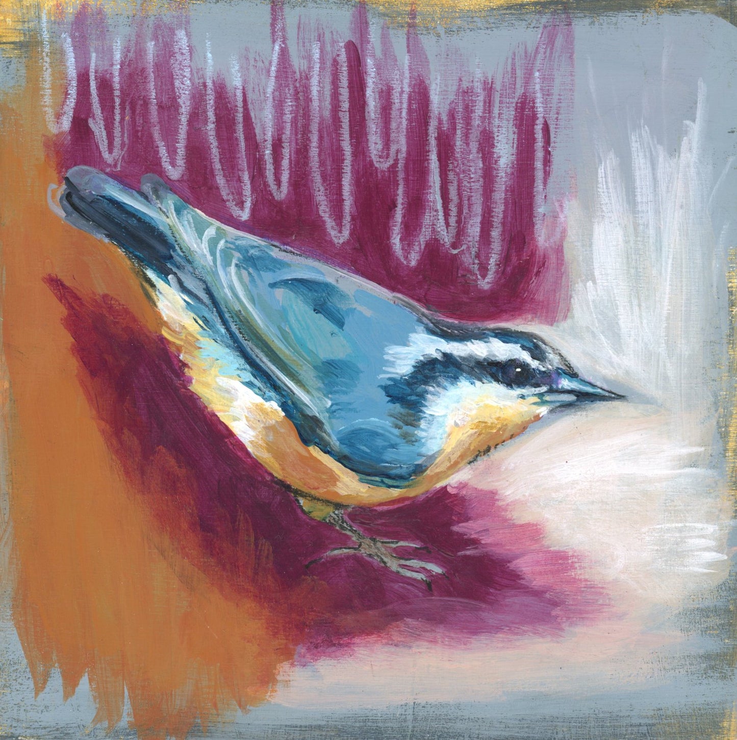 Single Nuthatch | 6x6 | ORIGINAL SPRAY PAINT AND ACRYLIC PAINTING ON WOOD | 22-43P