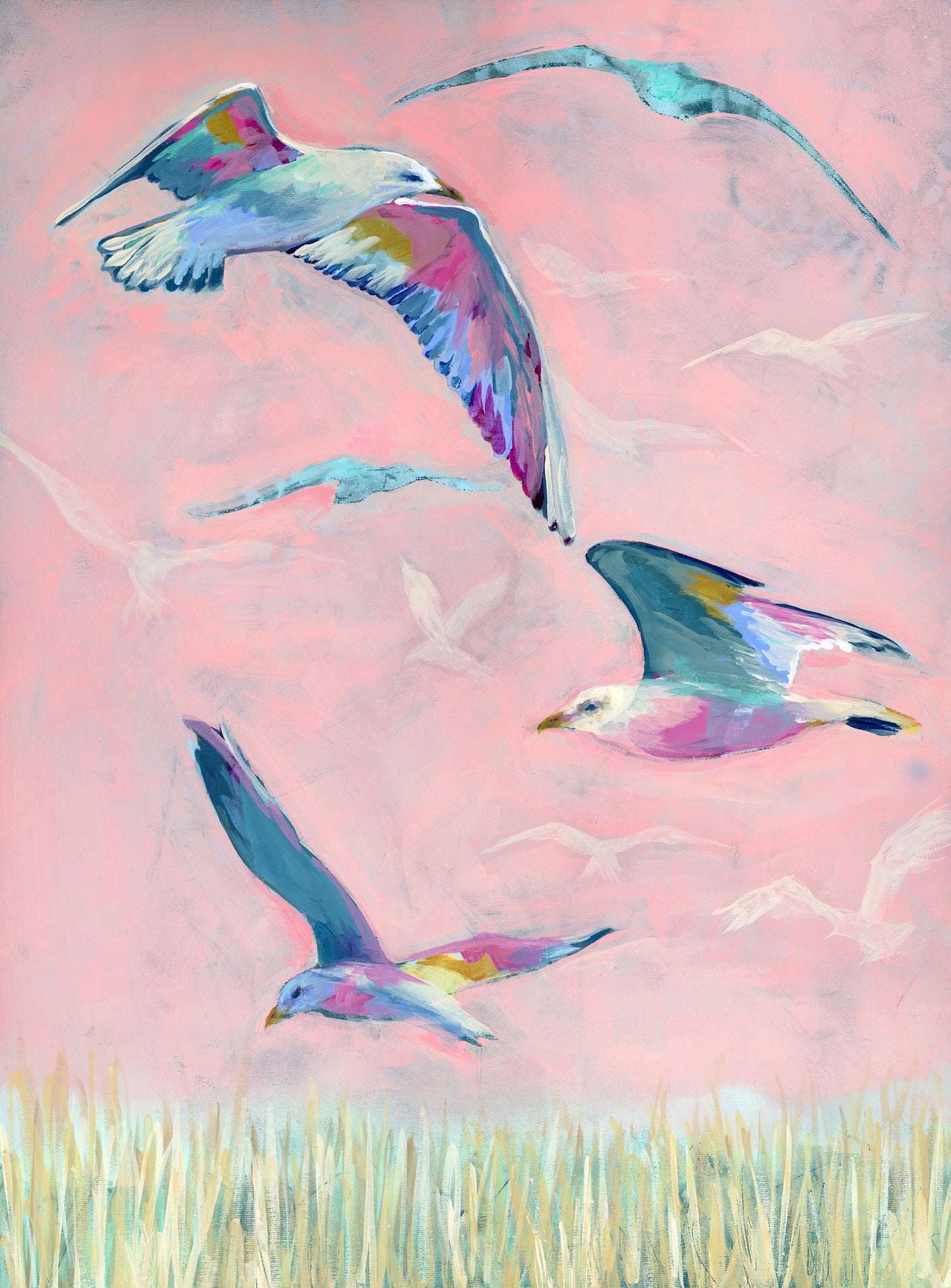 Pink Gulls | 18x24 | ORIGINAL SPRAY PAINT AND ACRYLIC PAINTING ON CANVAS | 22-50P