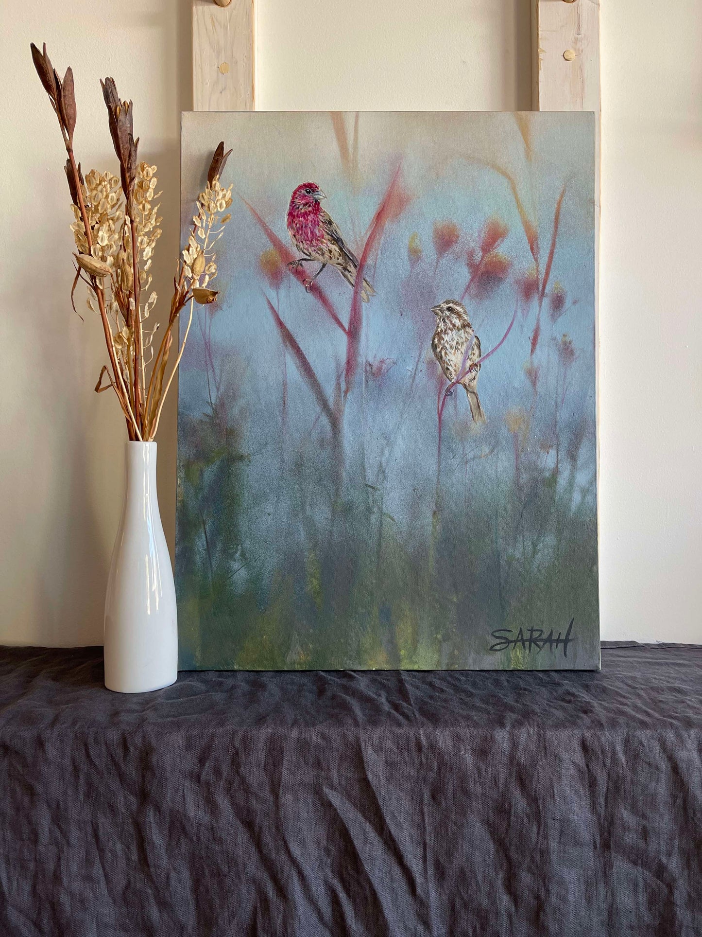 Purple Finch | 18x24 | ORIGINAL SPRAY PAINT AND ACRYLIC PAINTING ON CANVAS | 21-57P