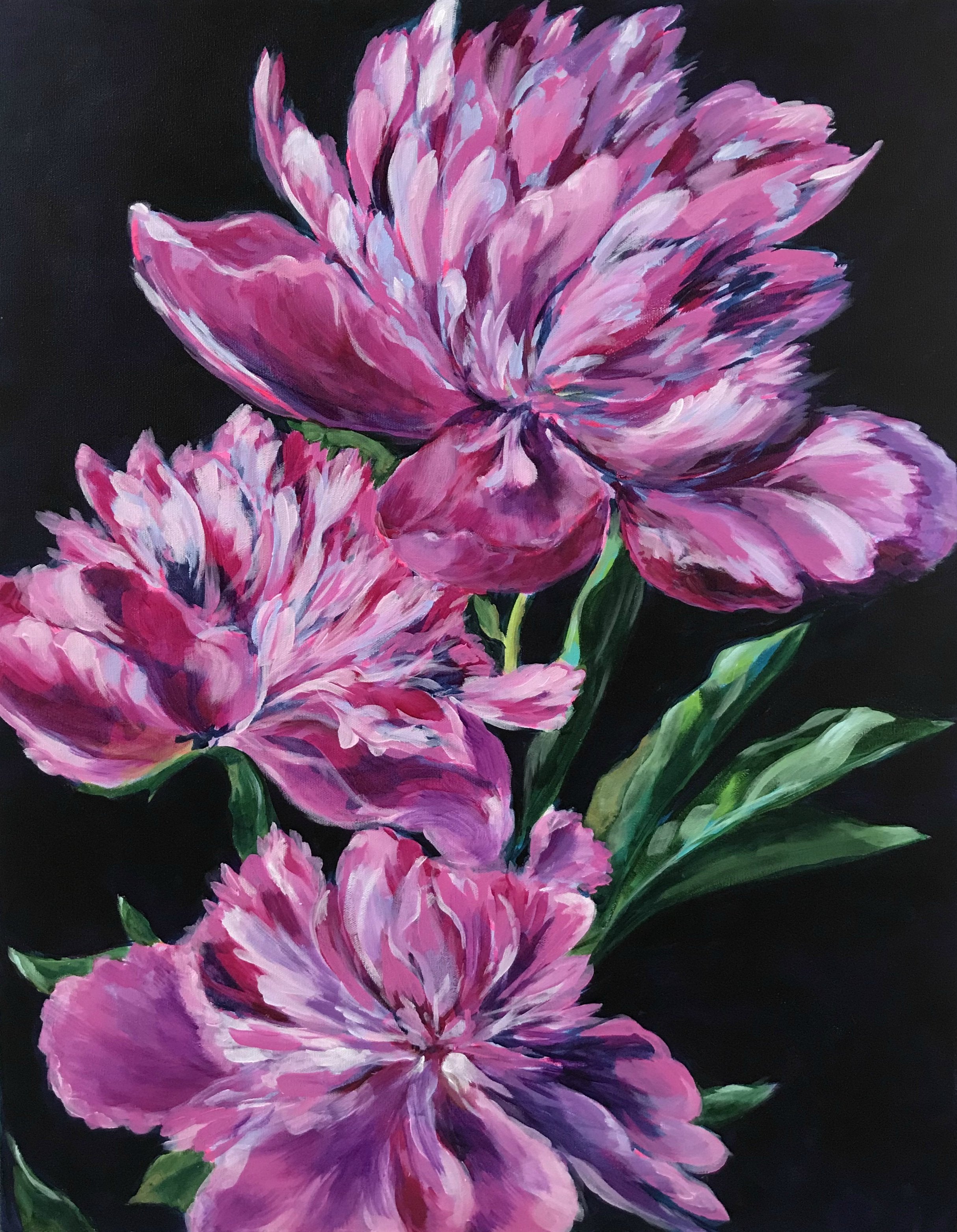 THREE PINK PEONIES 22x28 ORIGINAL ACRYLIC PAINTING ON CANVAS Item number 19 1P