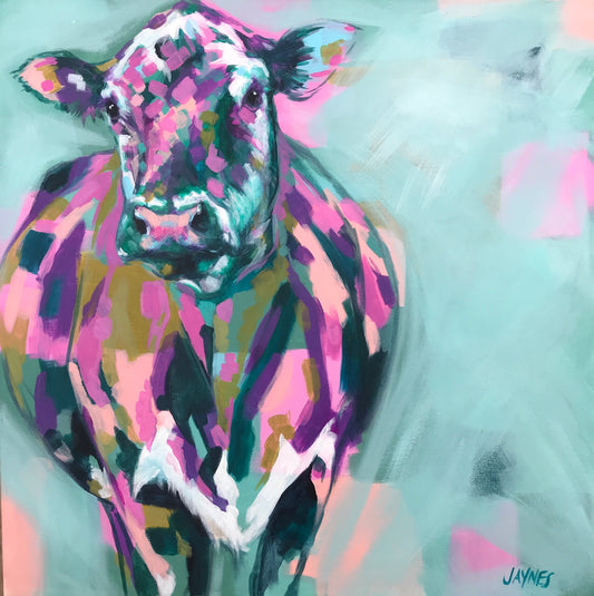 Original painting of a cow. Farm art, abstract wall decor. 